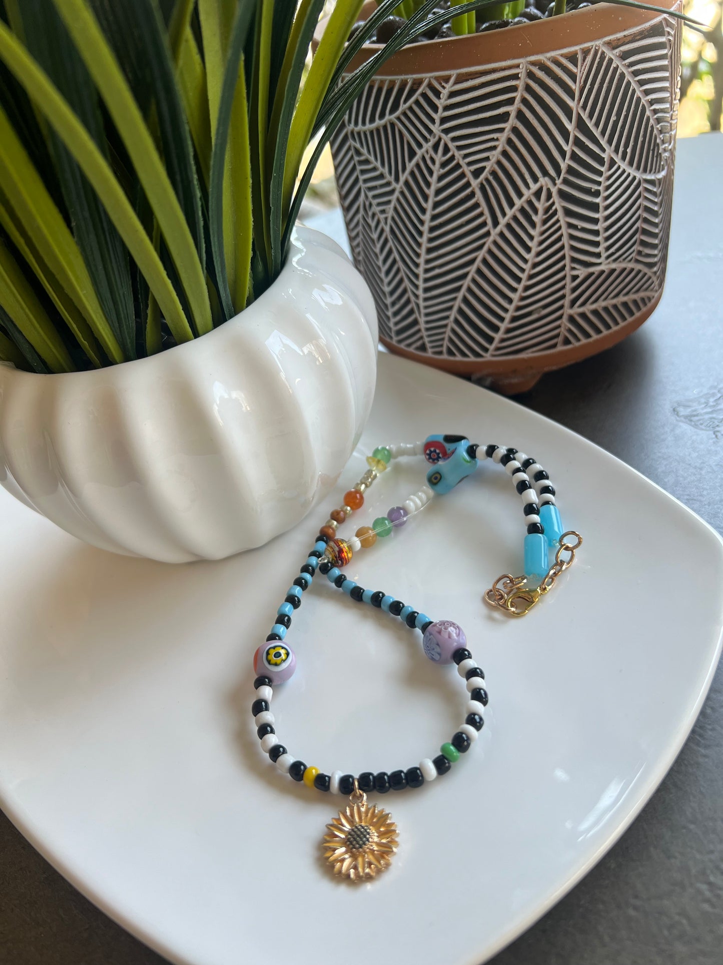 Color block Sunflower Necklace