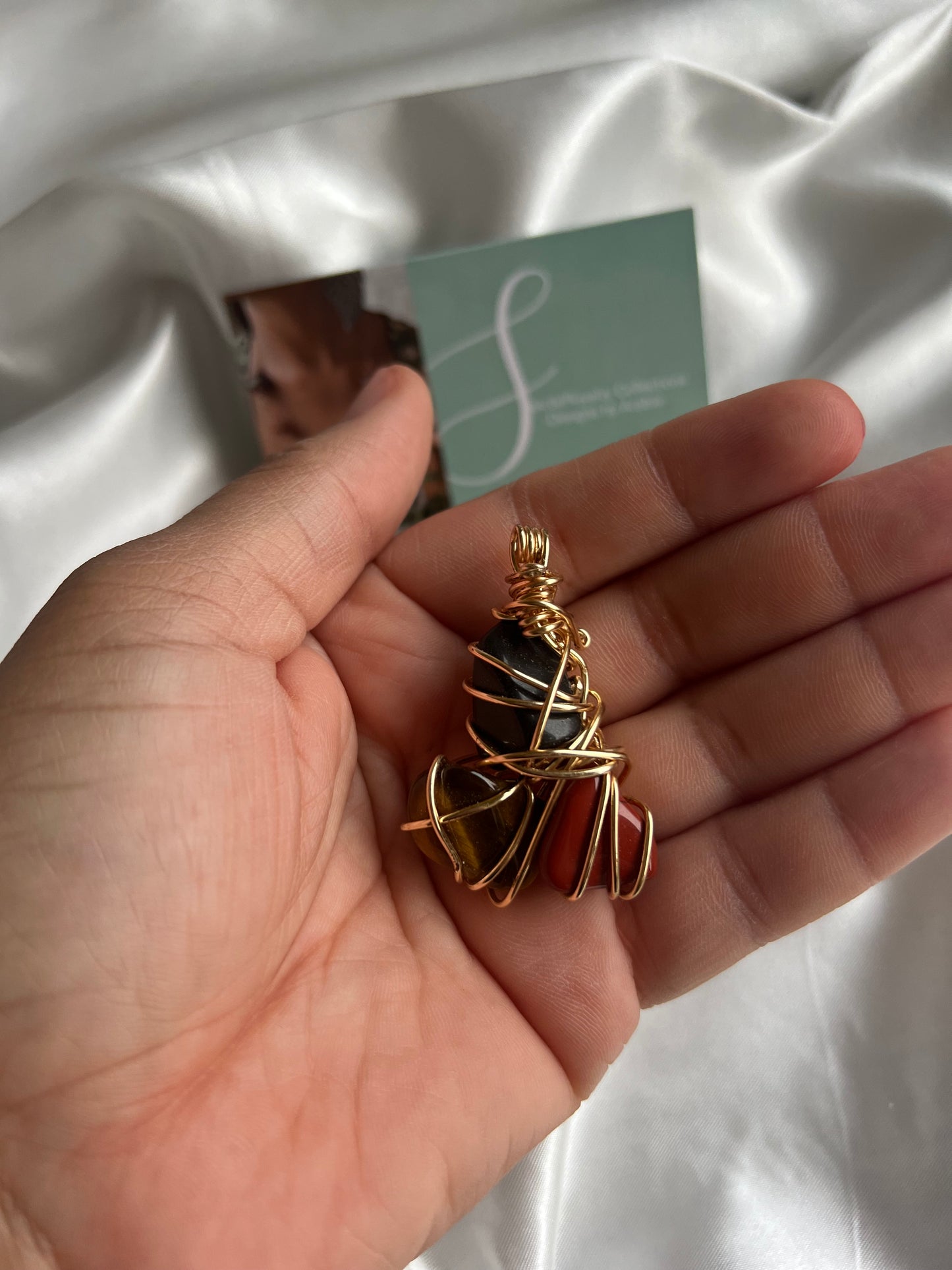Black Tourmaline, Tigers Eye, & Red Jasper Pendant